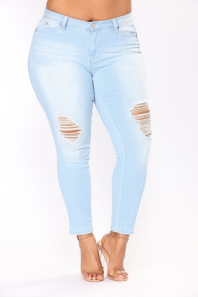 

women's hole ripped women cool denim vintage pencil for girl mid waist casual pants female slim jeans plus size 2xl-7xl, Blue