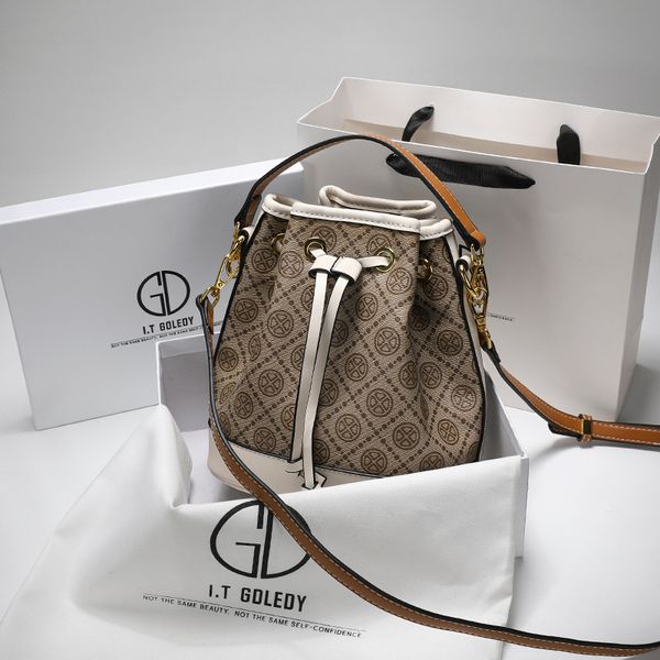

hong kong itgdledy leather bag high sense minority printed bucket bag messenger women 2021 new fashion