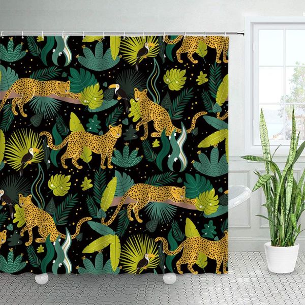 

shower curtains wild animal leopard toucan tropical plant green leaves nordic home decor bathroom fabric bath curtain with hooks