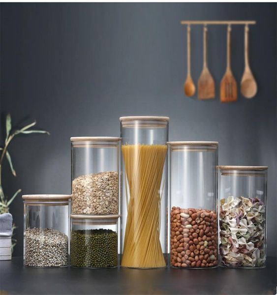 

storage bottles & jars kitchen glass sealed with cover food mason spice candy banks tea box can
