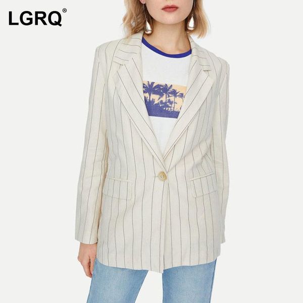 

women's suits & blazers [lgrq] women striped single button blazer notched neck long sleeve loose fit jacket fashion tide spring autumn, White;black