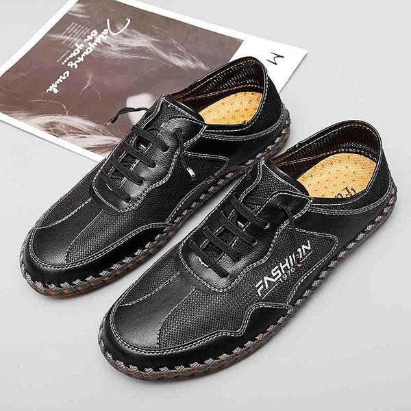

dress shoes 2021fashion trend men's casual breathable soft leather summer lace-up flats men non slip driving h8z3, Black