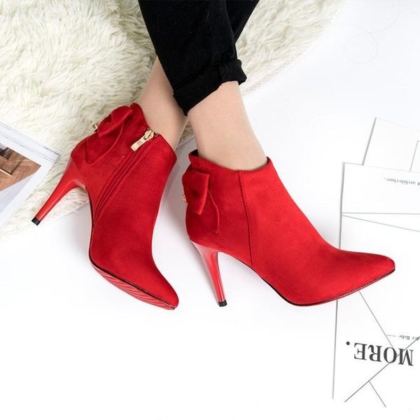 

boots european and american fashion ladies short stiletto high heels booties shoes woman red 2021, Black