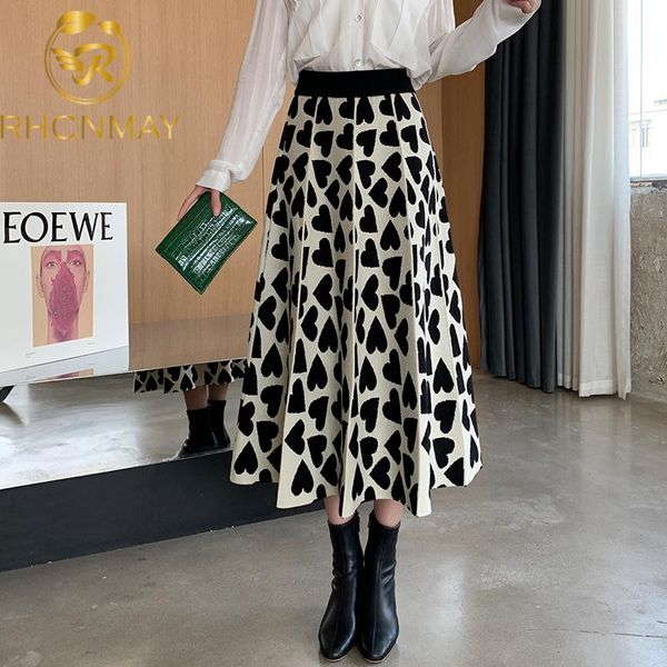 

women lovely knitted skirt style autumn winter high waist slim midi a-line casual skirts fashion ladies bottoms, Black