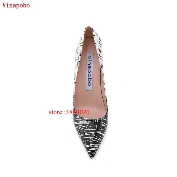 

dress shoes 2021 design white graffiti high heel pumps women 10cm stiletto pointed toe printed fashion shallow wedding, Black