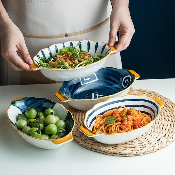 

bowls japanese-style bowl household single creative baking dan-shaped binaural microwave oven fruit salad