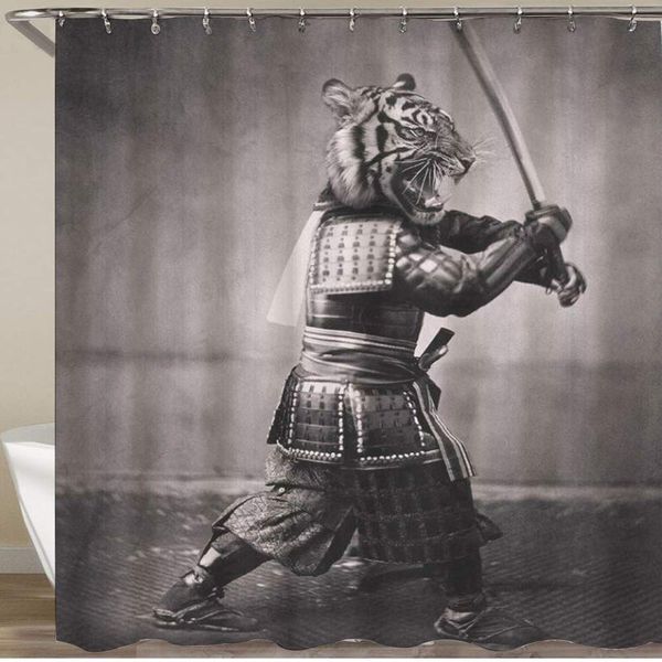 

shower curtain,cool tiger samurai sword pgraphic digital art,polyester fabric waterproof bath curtains hooks included - 72 x