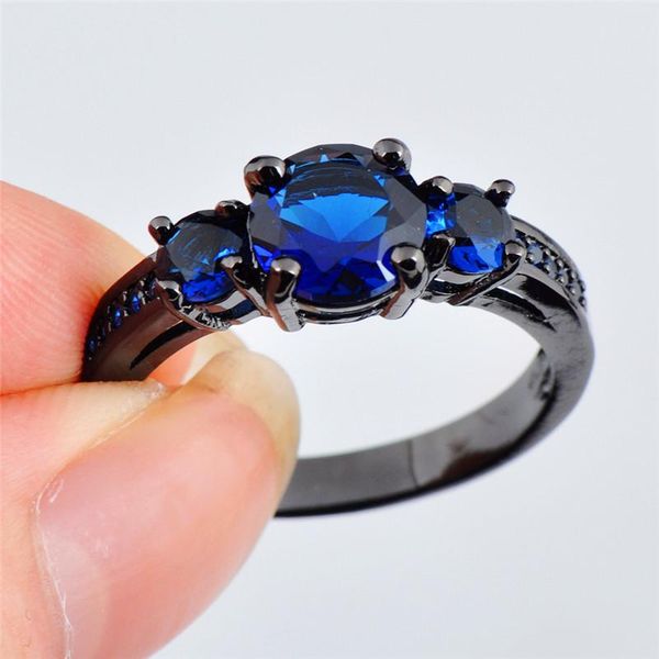 

wedding rings bamos male mystic blue zircon ring finger for women men black gold filled crystal jewelry arrival 2021, Slivery;golden