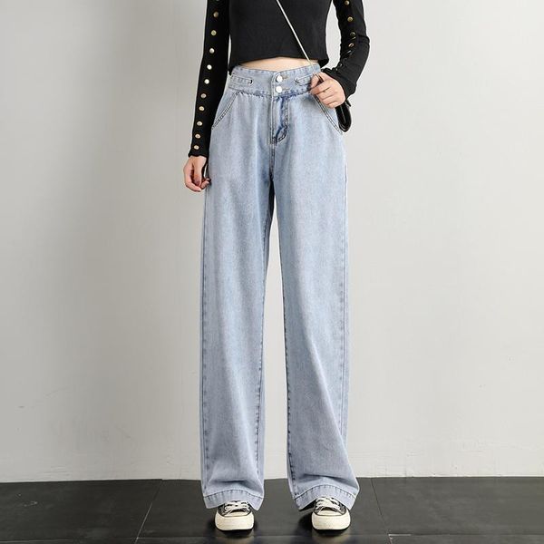 

women's jeans 2021 spring high waist straight women blue casual wide leg trousers palazzo pants loose vintage denim