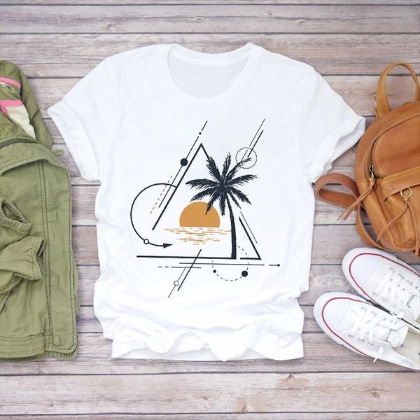 

short sleeve beach fashion geometric womens t shirt printing clothes ladies graphic female tee, White