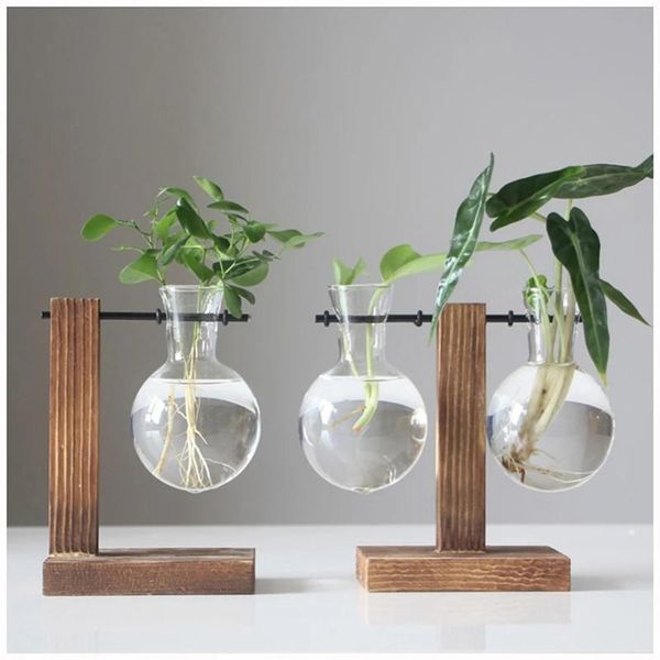 

vases plant vase retro transparent wooden frame glass deskhome decoration