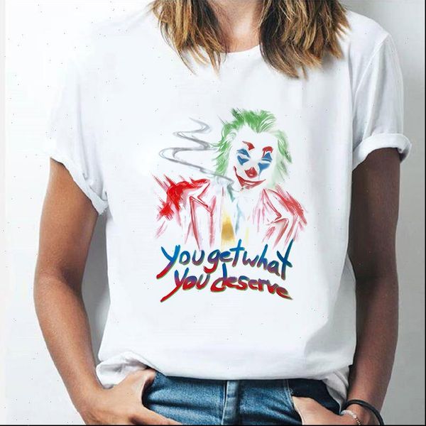 

horror clown print halloween women watercolor you get what deserve funny letter shirts, White