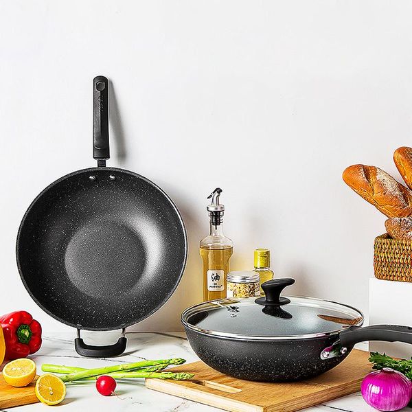 

maifan stone non-stick frying pan durable pot multifunctional household heating non-oily fume with lid kitchen pans