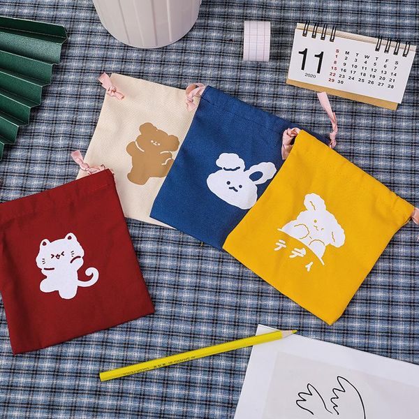 

mini drawstring storage bags organizer cute cartoon bear portable makeup bag canvas dustproof face mask sundries
