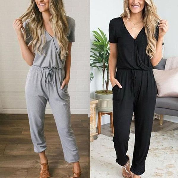 

women's jumpsuits & rompers short sleeve jumpsuit women long romper 2021 summer pants black trousers beach coveralls playsuit female fr, Black;white
