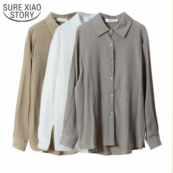 

cardigan loose turn-down collar white shirts korean style long sleeve blouse women autumn and winter inner blusas 12142 210415