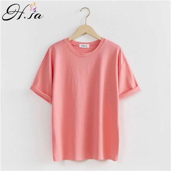 

hsa korean fashion summer t-shirts solid color pure wash cotton soft tee o-neck t shirt ladies short sleeve t-shirt 210430, Black