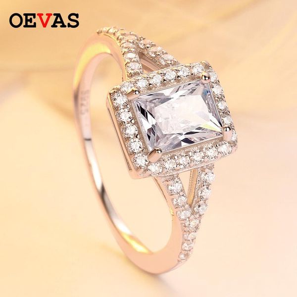 

cluster rings solid 925 sterling silver for women rectangle zircon sparkling wedding band birthstone party gift s925 jewelry, Golden;silver