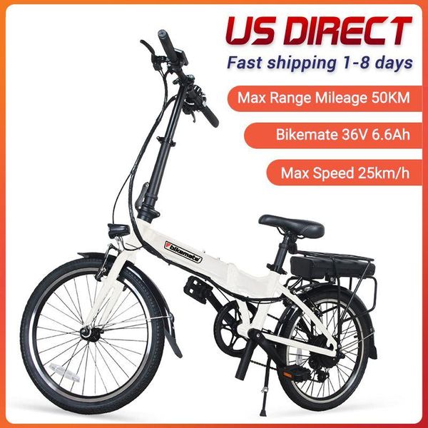 

electric bicycle [us direct] bikemate ebk 36v 6.6ah 250w 20 inches folding moped bike max 50km 25km/h 200kg, Silver;blue
