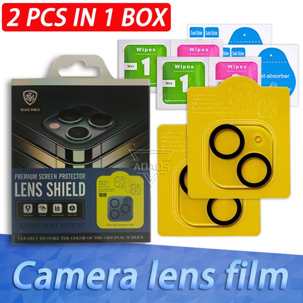 Temperiertes Glas 2PCS -Paketkamera -Objektivschutz Beschützer Film für iPhone15 14 plus 13 12 Mini Pro Max 11 mit Einzelhandelsbox
