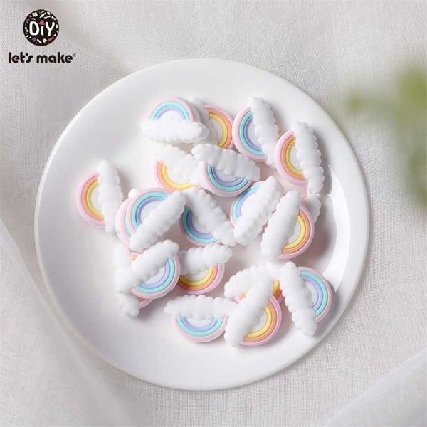 

let's make 20pc diy handmade silicone beads baby toys rainbow cartoon beaded teether infant shower gift 211106