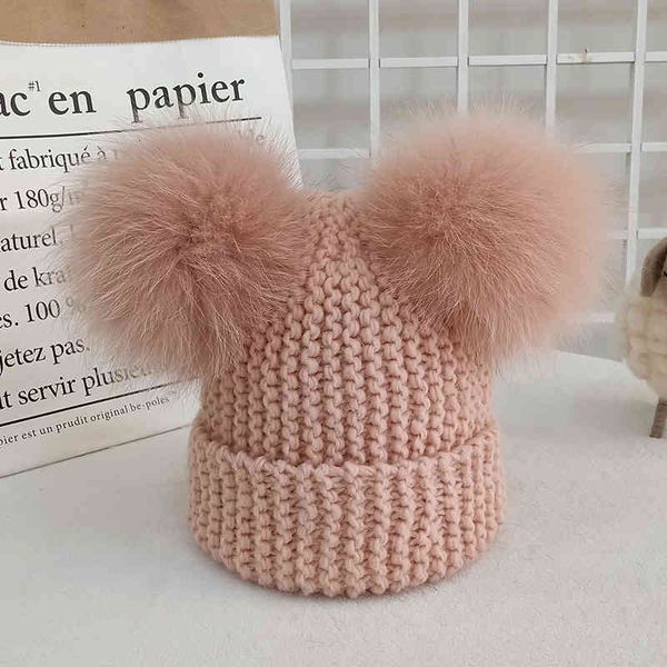 

berets double large real fox fur female cap fashion two genuine pom women hat thick warm girl knit skullies beanie vlr9, Blue;gray