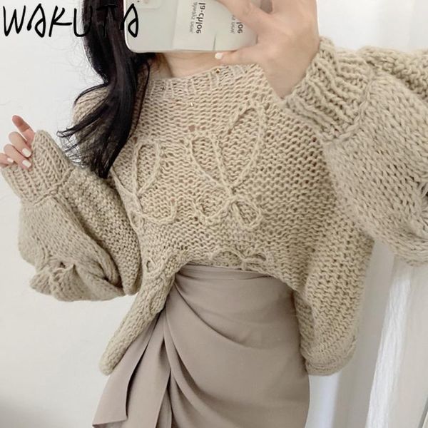 

women's sweaters wakuta korea chic women lined decoratived autumn winter sweet candy color casual oversied o neck knitting pullovers, White;black