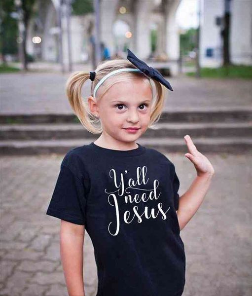 

yall need jesus children kid fashion summer boys girls letters print casual shirt clothing t shirt baby tees, Blue