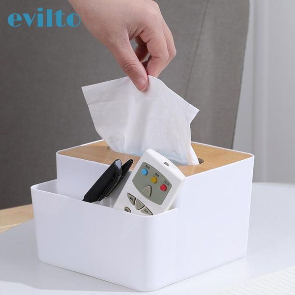 

tissue boxes & napkins multifunctional box bamboo wood phone shelf holder napkin dispenser organizer home deskstorage