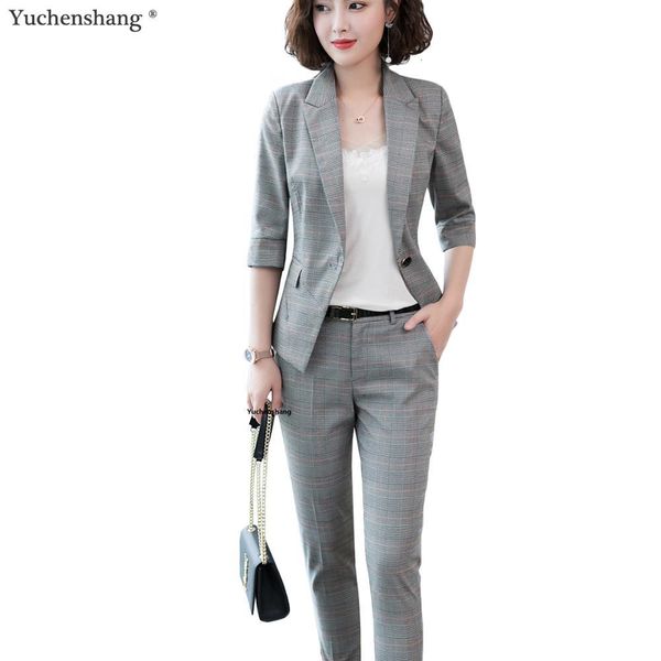 

women's suits & blazers soft fabric women plaid pant officer uniforms designs business work half sleeve blazer with set 595t, White;black