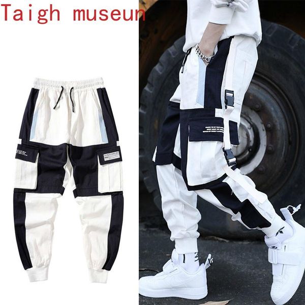 

hip hop multi-pocket cargo pants men patchwork streetwear mens harem pant casual track joggers male harajuku techwear trousers men's, Black