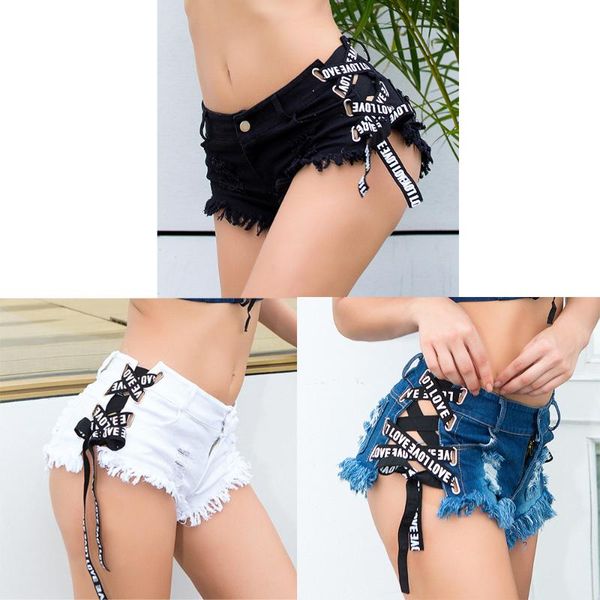 

women's shorts fashion women low waist bandage denim short mini ripped hole jeans club, White;black