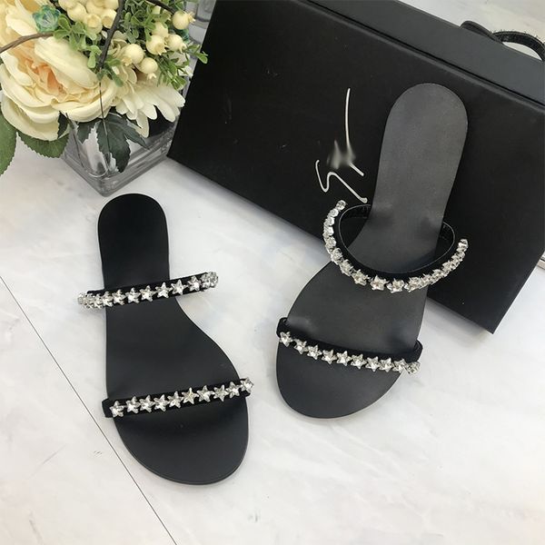

sandals summer new round head with star rhinestone thick heel, Black