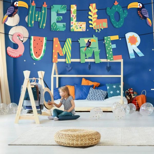 

8guests hello summer banner disposable tableware big mouth bird garlands flamingo hawaiian wedding happy birthday party decor decoration