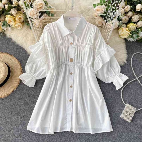 

fashion women chic retro pleated shirt dress women's loose short-sleeve white black casual vestidos n366 210527, Black;gray