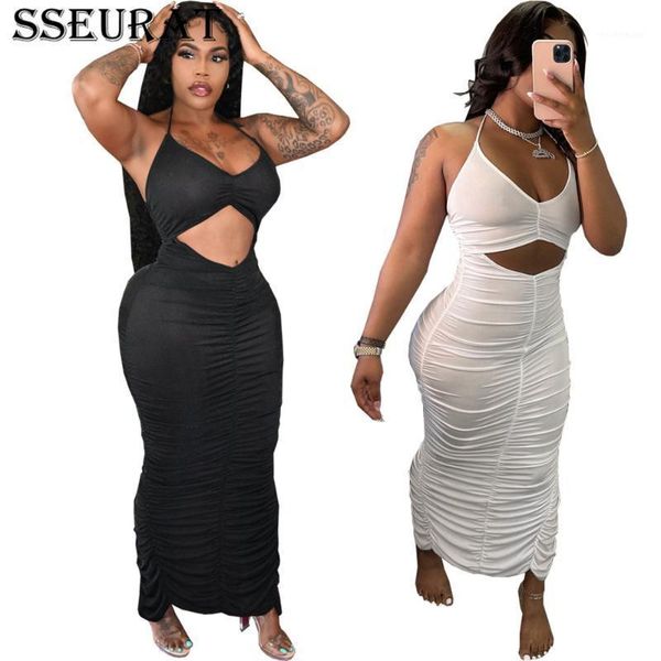 

casual dresses sseurat women dress solid spaghetti strap v-neck hollow out sheath elastic long night party, Black;gray