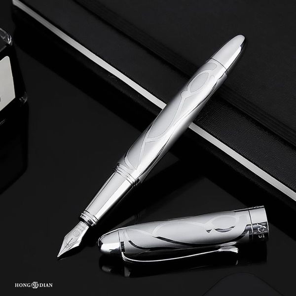 

fountain pens hongdian 5010 metal pen silver embossed iridium ef/f nib writing for business office