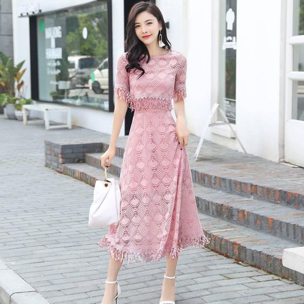 

women's tracksuits fashion korean 2021 casual two piece set lace a-line loose 2 pcs brief high waist hollow out women sets clothes, Gray