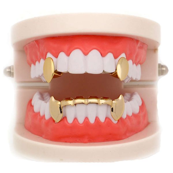 

vampire fangs hip hop braces 18k gold plated grillz men's and women's golden tiger teeth, Silver
