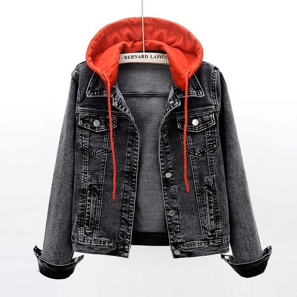 

vintage casual elasticity denim jacket women chaquetas mujer removable hooded short jeans coat female dark gray outerwear women's jacke, Black;brown