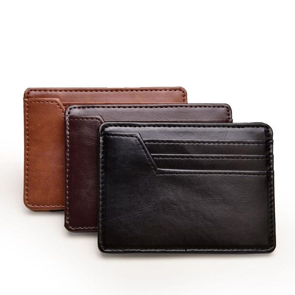 

wallets arrival small men's leather magic wallet bank case cash holder money clip bus card bag mini purse for man, Red;black