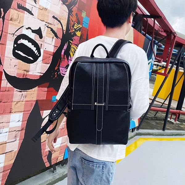 

backpack men soft leather student back to school book bag travel lapbusiness work bags knapsack for teenagers boys pack