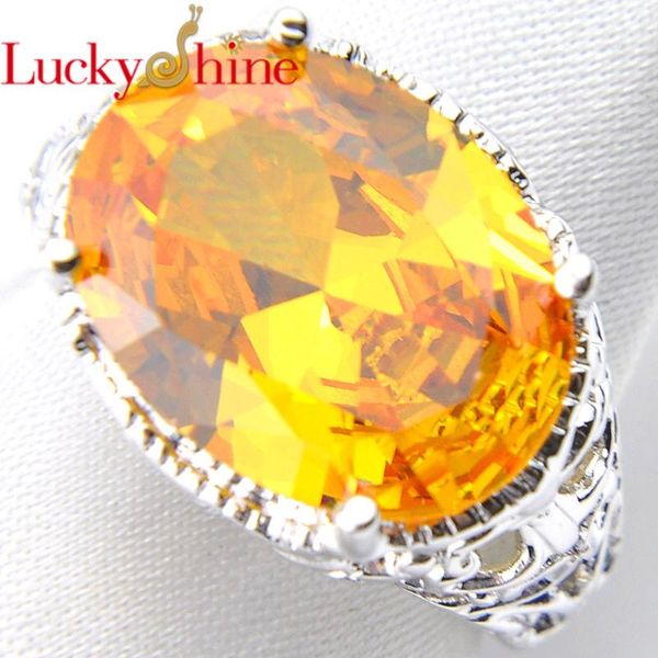 

wedding rings luckyshine classic jewelry gift oval yellow crystal cubic zirconia silver plated for women party, Slivery;golden