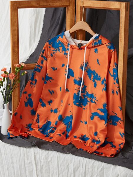 

plus tie dye drawstring hoodie w4xx#, Black