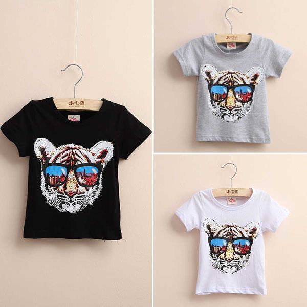 

summer 2-10 years old european and american style cotton short sleeve little kids boys sports basic cartoon tiger t-shirts 210529, Blue