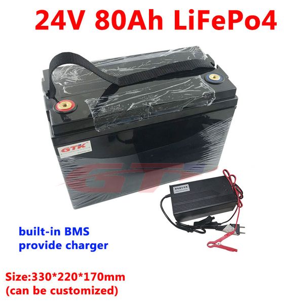 24V 80AH LIFPO4 Bateria para sistema de armazenamento de energia UPS EV Scooter Motor Golf Trolley Solar Light Light + 10A carregador