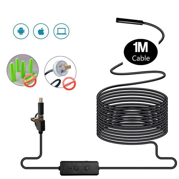 

cameras zcf160 1 meter soft cable 8mm lens wifi endoscope borescope inspection camera no battery hd micro usb type-c 3in1