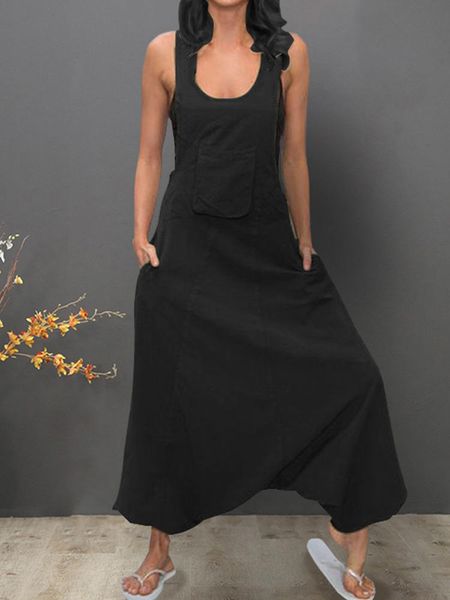

8b89 harem romper one-piece jumpsuits pocket overalls womens playsuits spaghetti strap deep u-neck plus big oversize epwp, Black;white