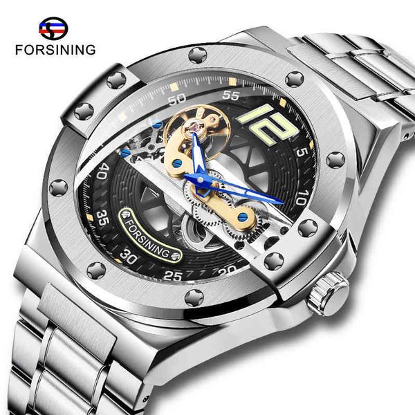 

mechanical male new clock research racing transparent bridge steel tape watches waterproof gentlemen relogio masculino, Slivery;brown