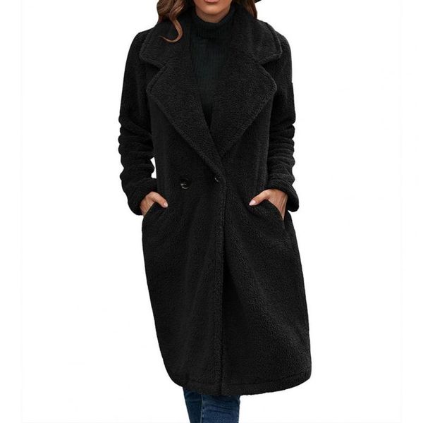 

women's jackets dropwinter women coat solid color double-breasted plush cardigan warm jacket for shopping, Black;brown